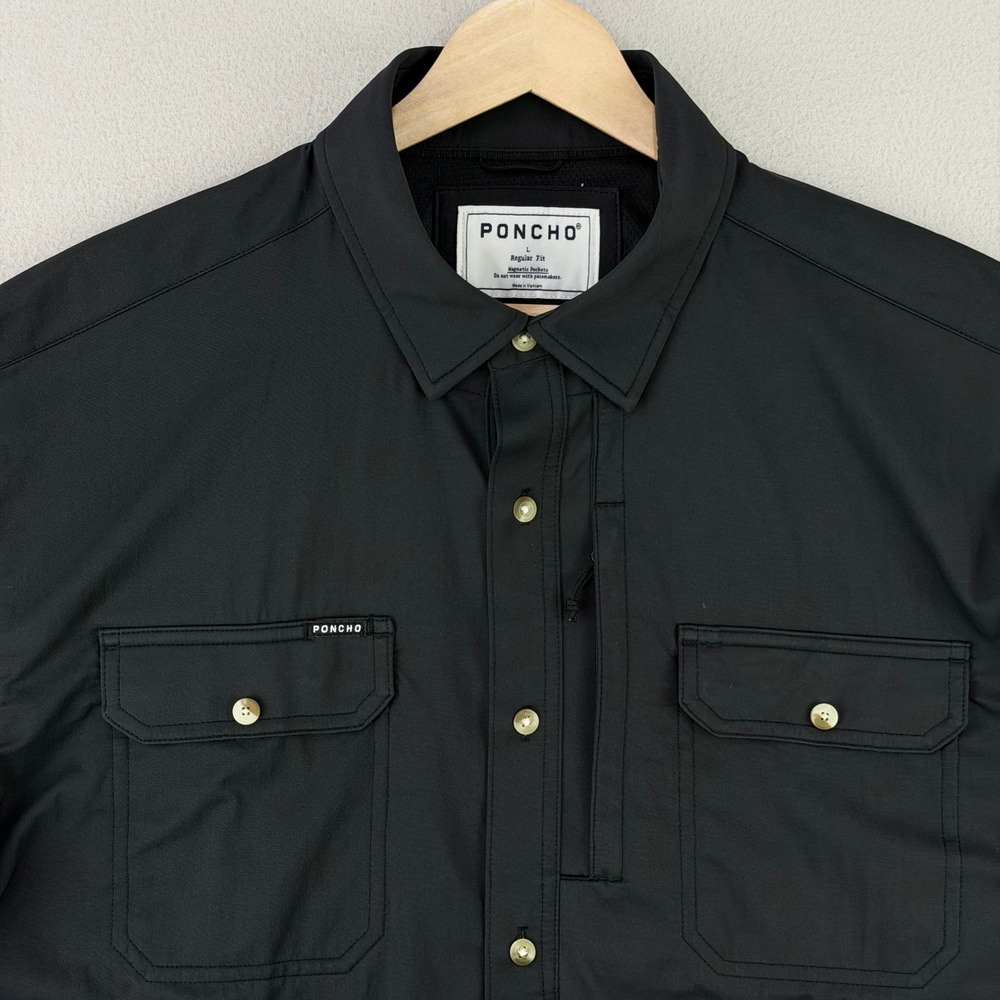 Poncho Piedra Negras Western Shirt Mens Large Black Long Sleeve Fishing Nylon